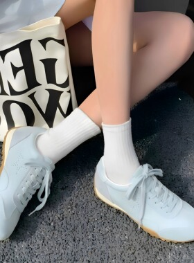 牛皮复古真皮德训鞋女2026夏季新款内增高休闲运动鞋蓝色系带