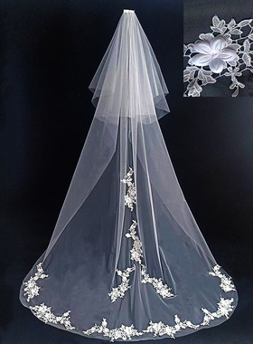 2023年新款头纱 3米新娘主婚纱网红拍照结婚盖头头纱长拖尾白色