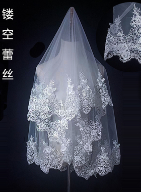 婚纱配件头纱短款蕾丝头纱