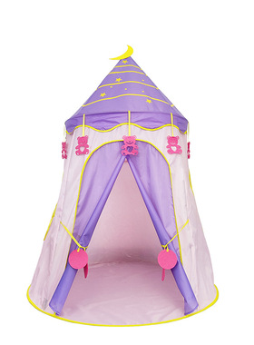 制作儿童自动弹开浅粉紫色玩具房子开窗帐篷