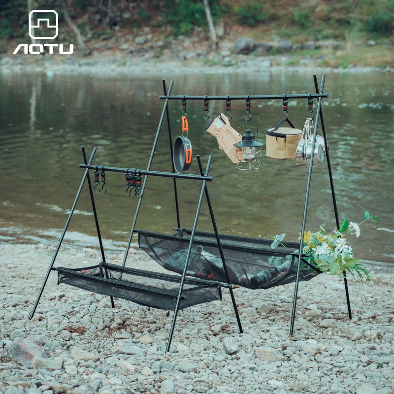 户外露营折叠置物架中大号便携式野营自驾游家用野炊收纳架带网兜
