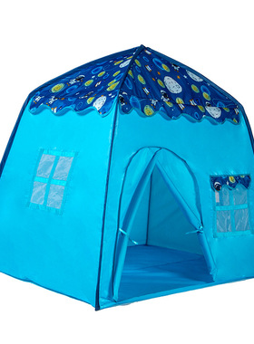 制作儿童蓝色花房子两边开窗太空探秘玻纤支架帐篷
