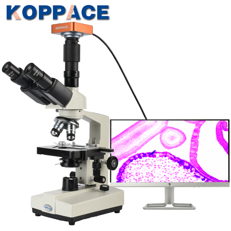 包邮40X-1600X三目生物显微镜2100万像素HDMI高清相机可拍照录像
