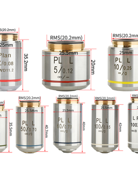 包邮5X-100X无限远长工作距离平场消色差显微镜物镜RMS接口20.2mm