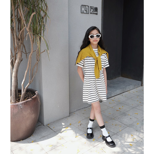女童春夏装条纹针织连衣裙