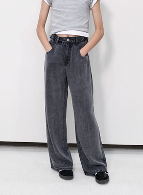 BBW潼家儿童港风复古天丝垂感长裤中大童阔腿牛仔裤04/25