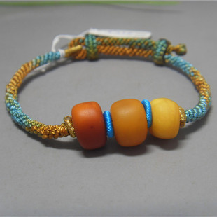 老蜜蜡西亚老蜡天然小饼子平安扣手链手绳编织DIY手串手环手饰