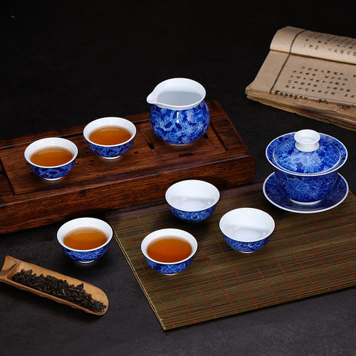 手绘长物居青花瓷景德镇瓷器茶具