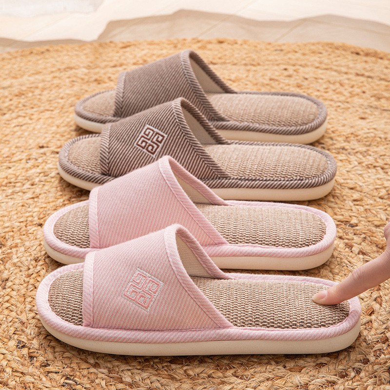 进口亚麻拖鞋女春秋室内静音软底防滑居家防臭四季棉麻布艺拖鞋男