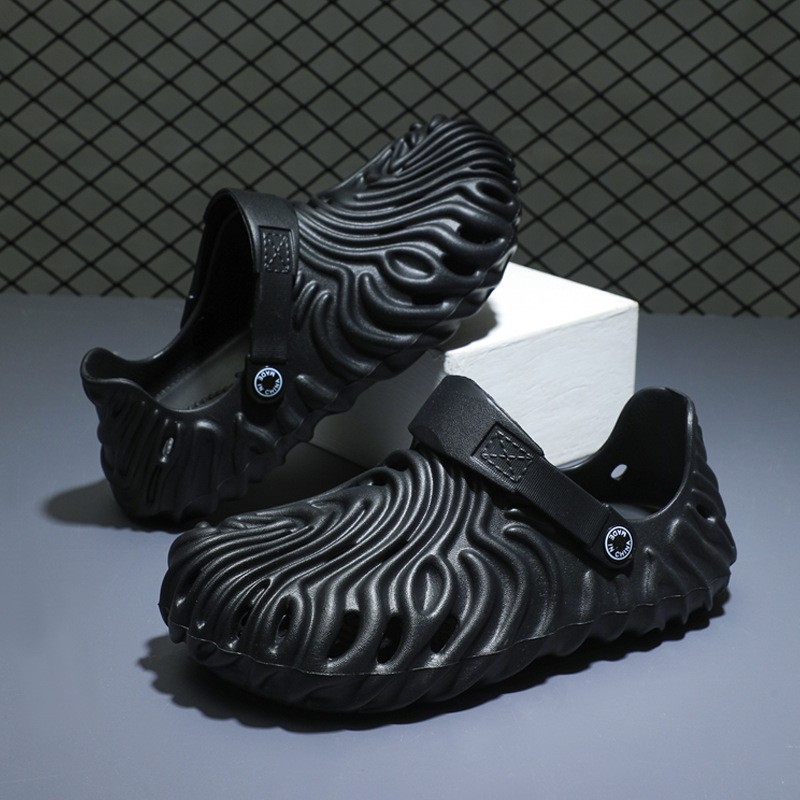 进口EVA厚底拖鞋男夏季室外运动情侣洞洞包头凉鞋男士防滑软底沙