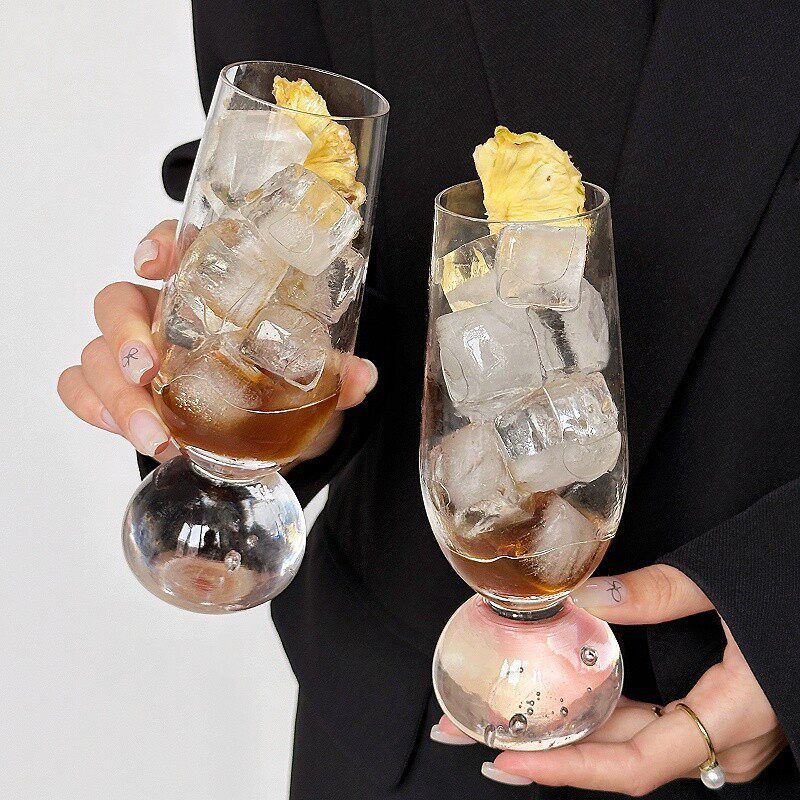 进口小众轻奢气泡底高颜值中古v玻璃杯