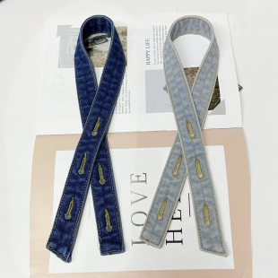 牛仔背带裤 带子牛仔布背带两根肩带条替换纽扣洞眼吊带复古蓝色