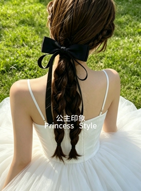 黑色蝴蝶结飘带发夹女后脑勺2026新款高端夹子头饰发卡高马尾少女