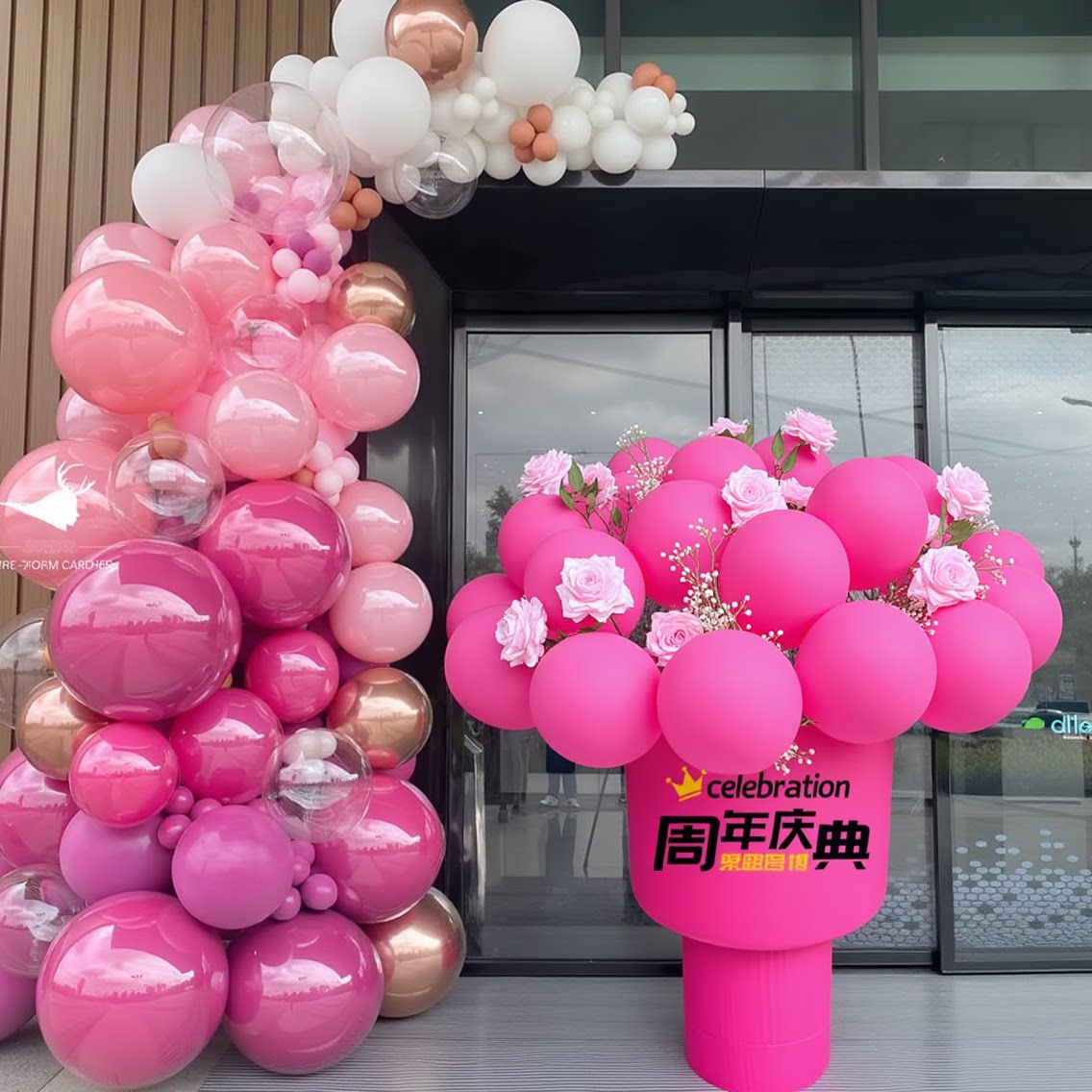 店铺开业大吉氛围感布置气球花束抱抱桶仿真花迎宾立牌装饰品图片