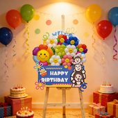 宝宝宴周岁生日卡通气球花朵迎宾立牌酒店餐厅门口装 饰布置KT板