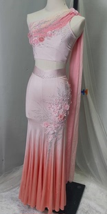 定制橘色越鸟傣族舞蹈服装成人越鸟鱼尾裙套装艺考包臀鱼尾裙