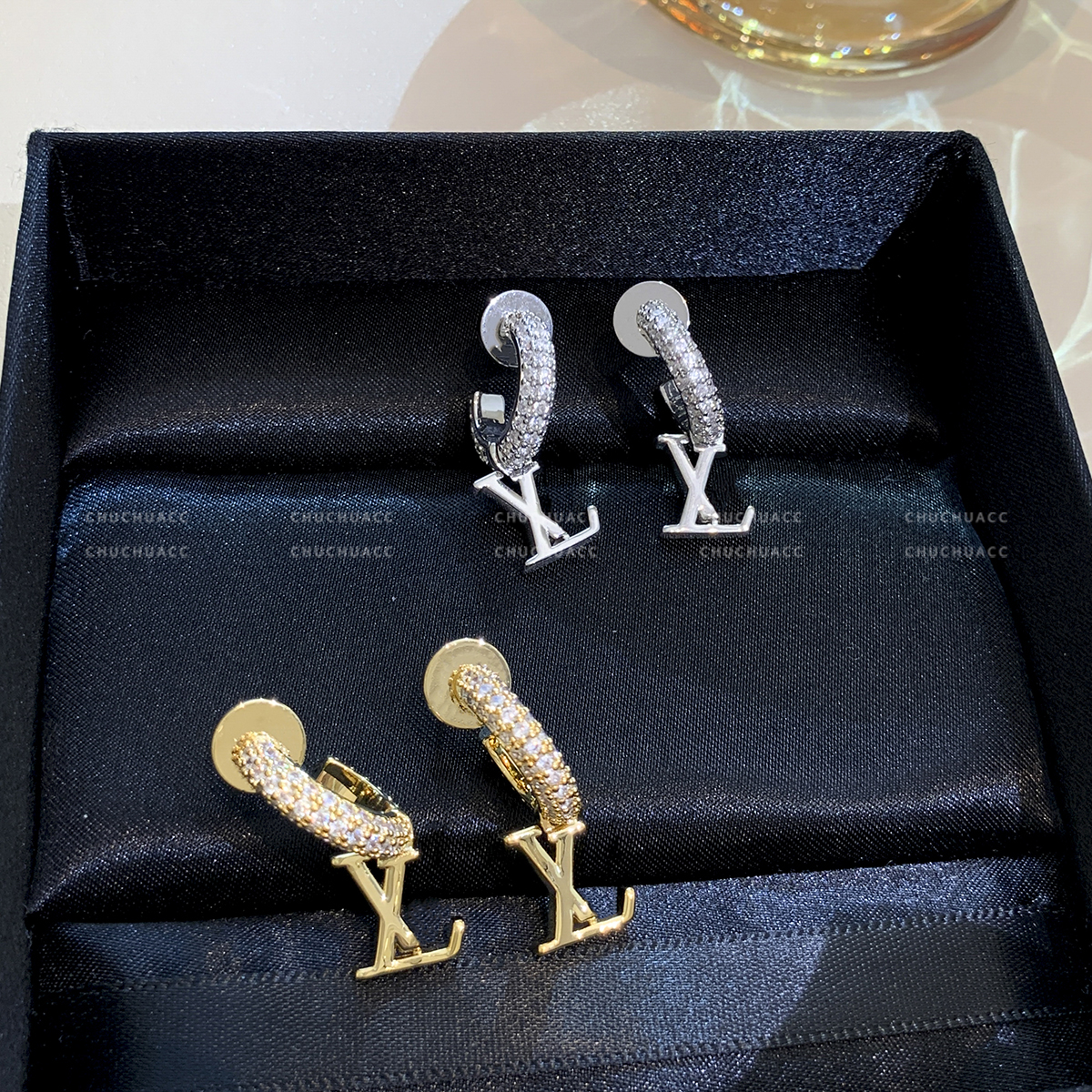 韦雪同款满钻C型L字母吊坠耳环金银圆圈耳饰女精致轻奢高级感耳饰