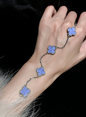 四叶花草手链银色闪钻手链