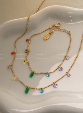 幸运7色锁骨链手链套装