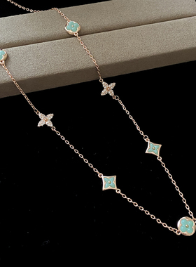 小花天河石四叶草项链毛衣链