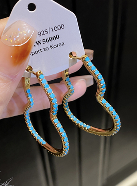 法式复古微镶天然绿松石大葫芦耳环新中式国风时尚显脸瘦大耳圈女