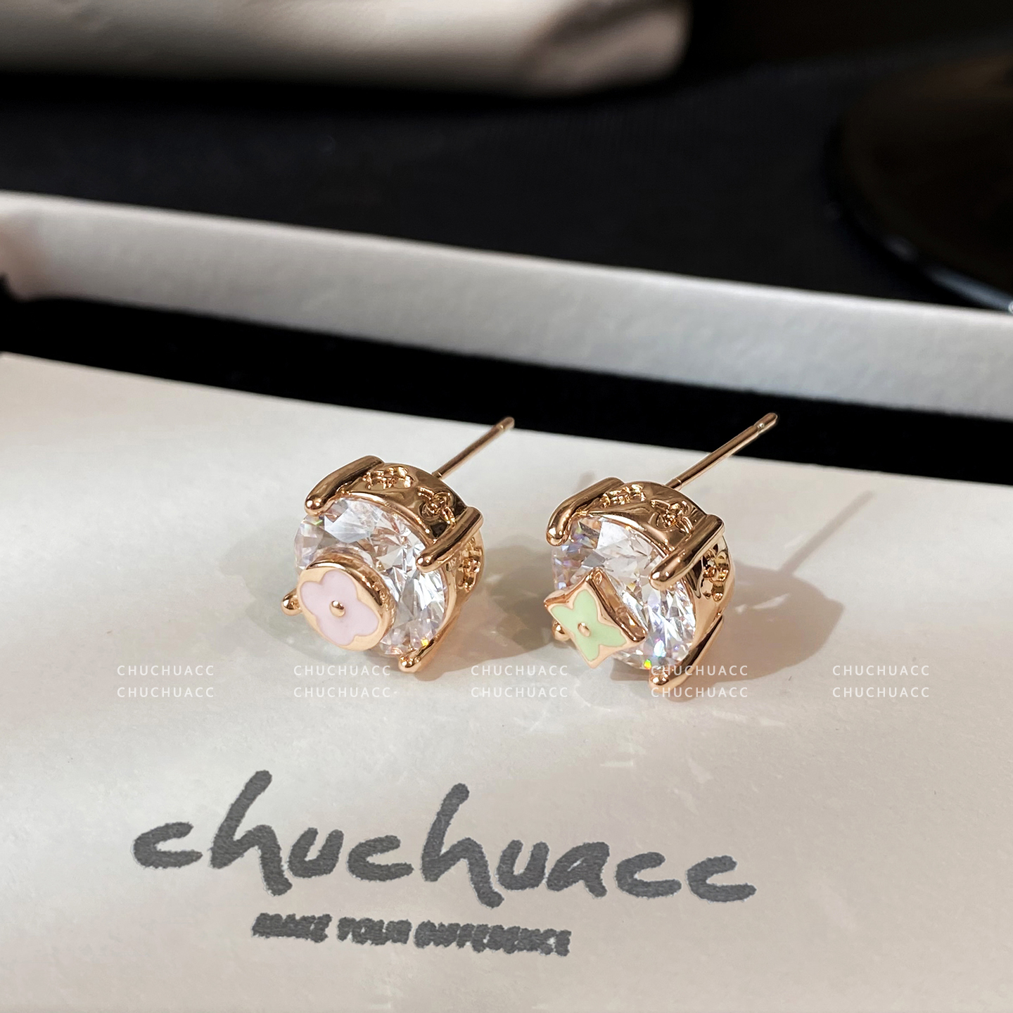 彩色花朵莫桑钻石耳钉精致小巧轻奢高级感锆石耳环百搭高端饰品女