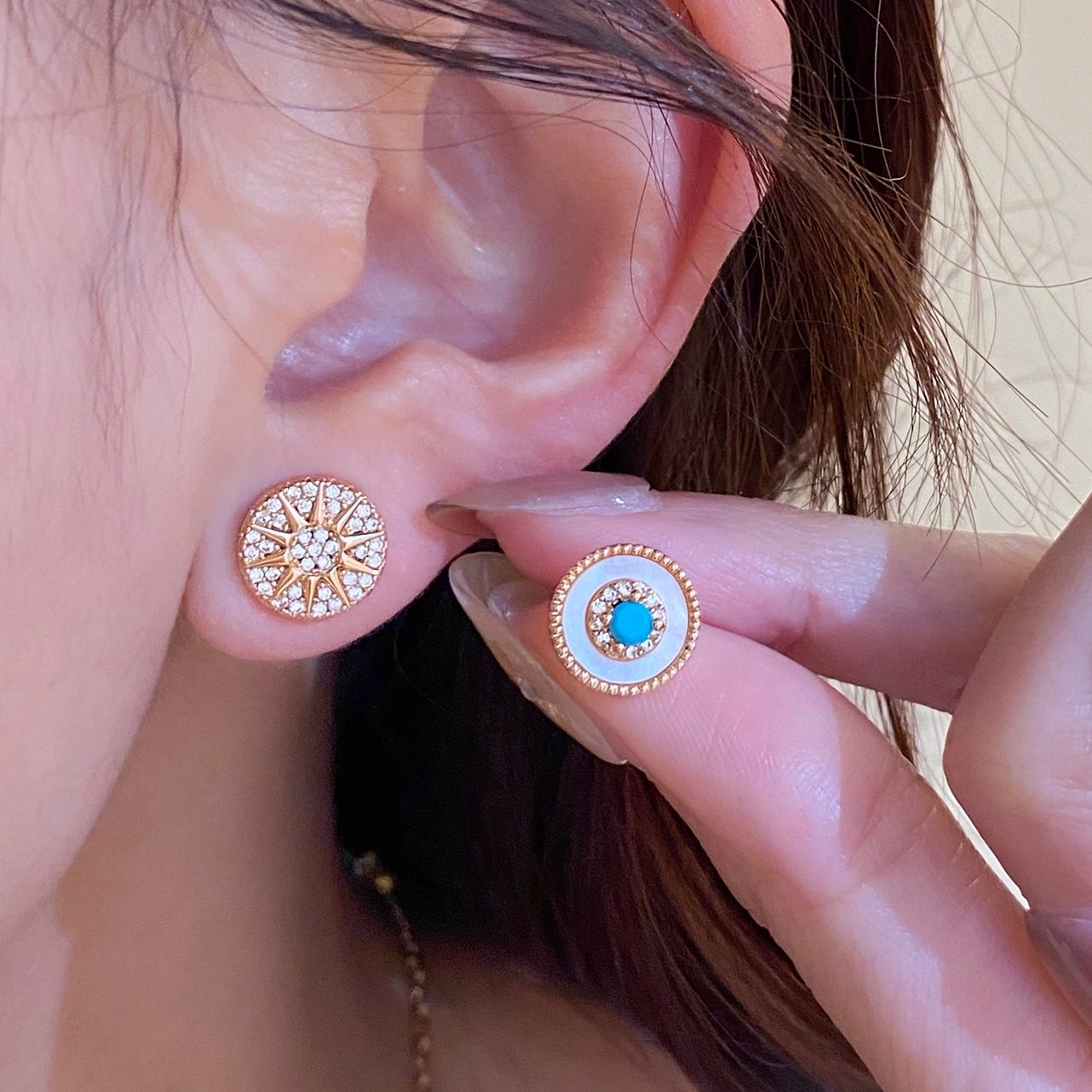 绿松石幸运八星芒双面耳钉女复古高级感精致个性日常耳饰秋冬新款