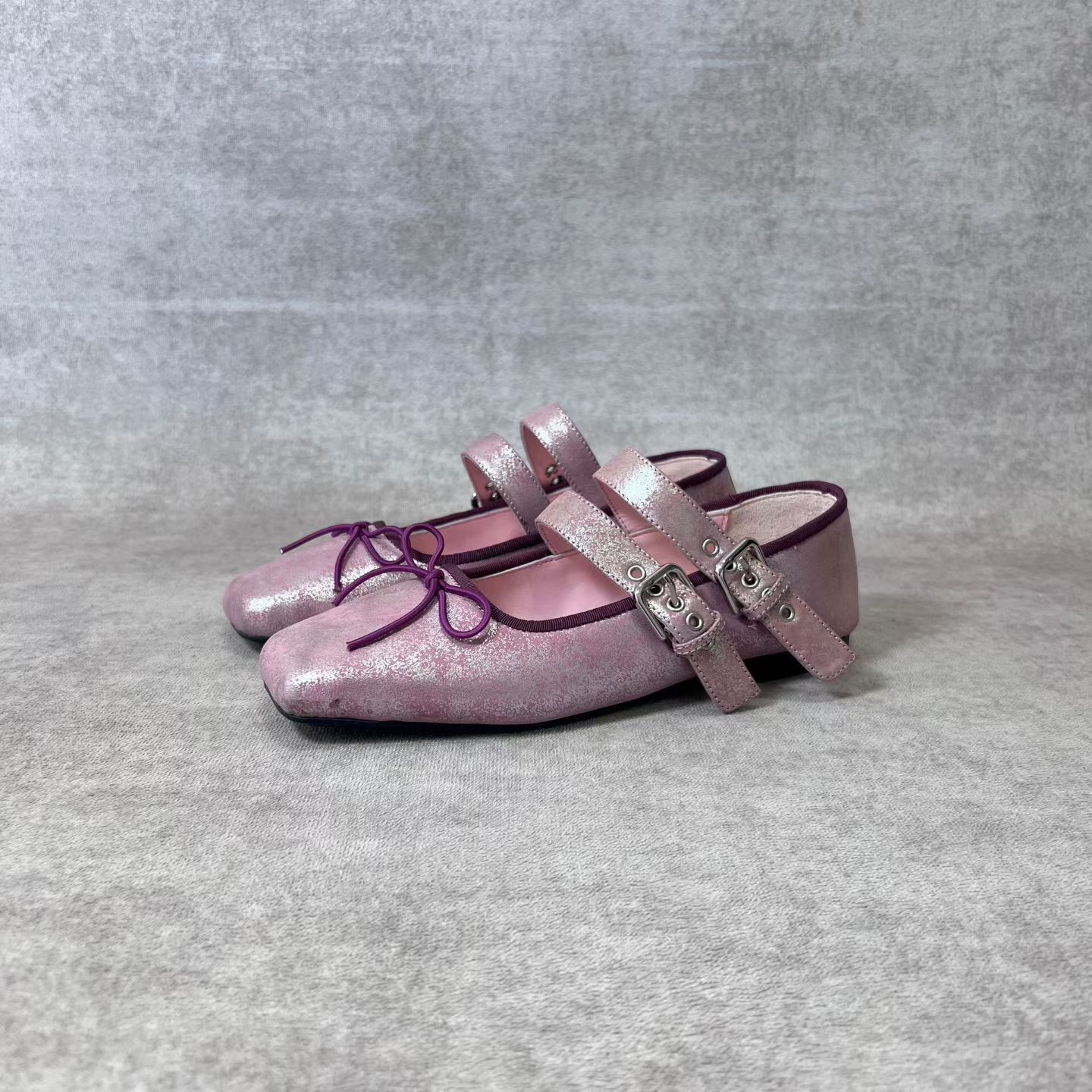 不退换 蝴蝶结真皮金属扣方头双搭扣芭蕾舞鞋玛丽珍鞋女