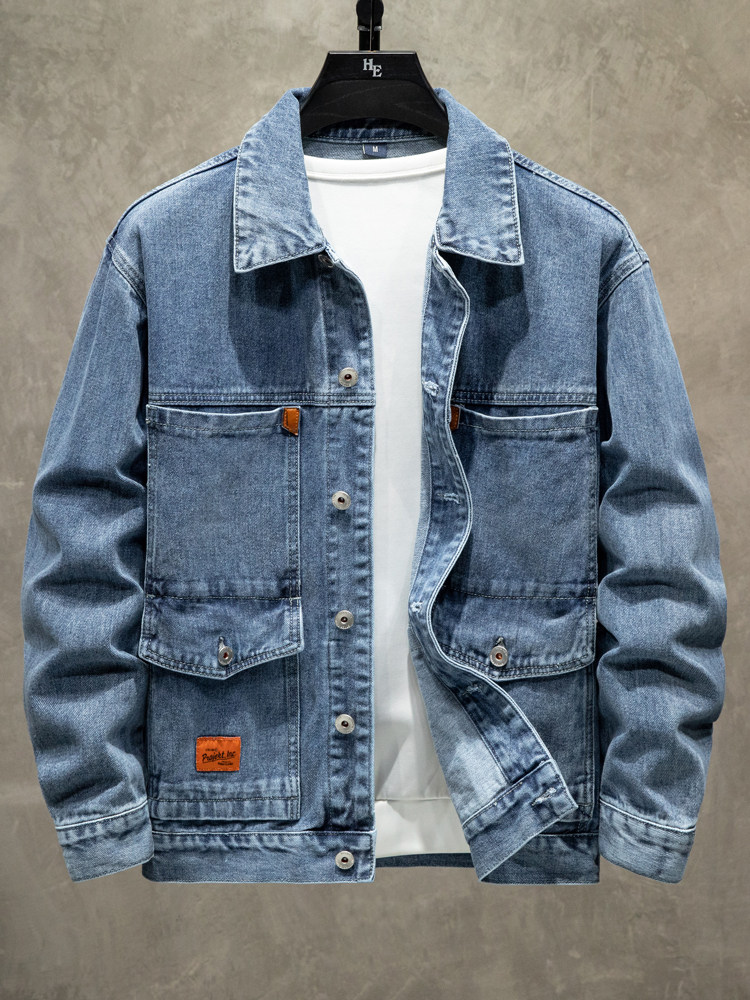 加厚耐磨工作服男士建筑工地电焊工劳保服多口袋牛仔工装外套男款图片
