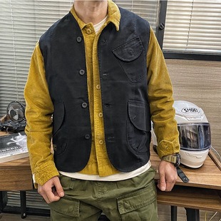 日系工装马甲外套男款夏季新款重磅耐磨帆布多口袋复古休闲上衣