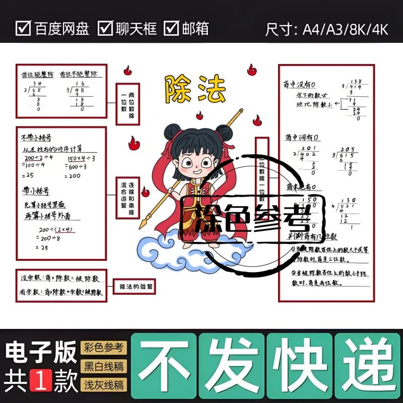 数学除法思维导图=手抄报模板数学三年级下册8130,商务/设计服务,设计素材/源文件,淘宝优惠券,粉丝福利购,淘宝优惠卷