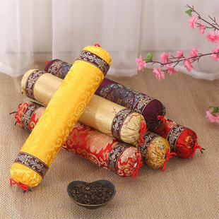 古代枕头锦缎宫廷枕头中式枕套圆枕颈椎枕腰枕靠枕柏籽壳草本植物