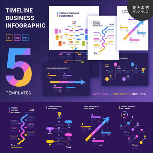 Timeline 商业时间轴元素PPT数据信息图表设计模板AI矢量素材