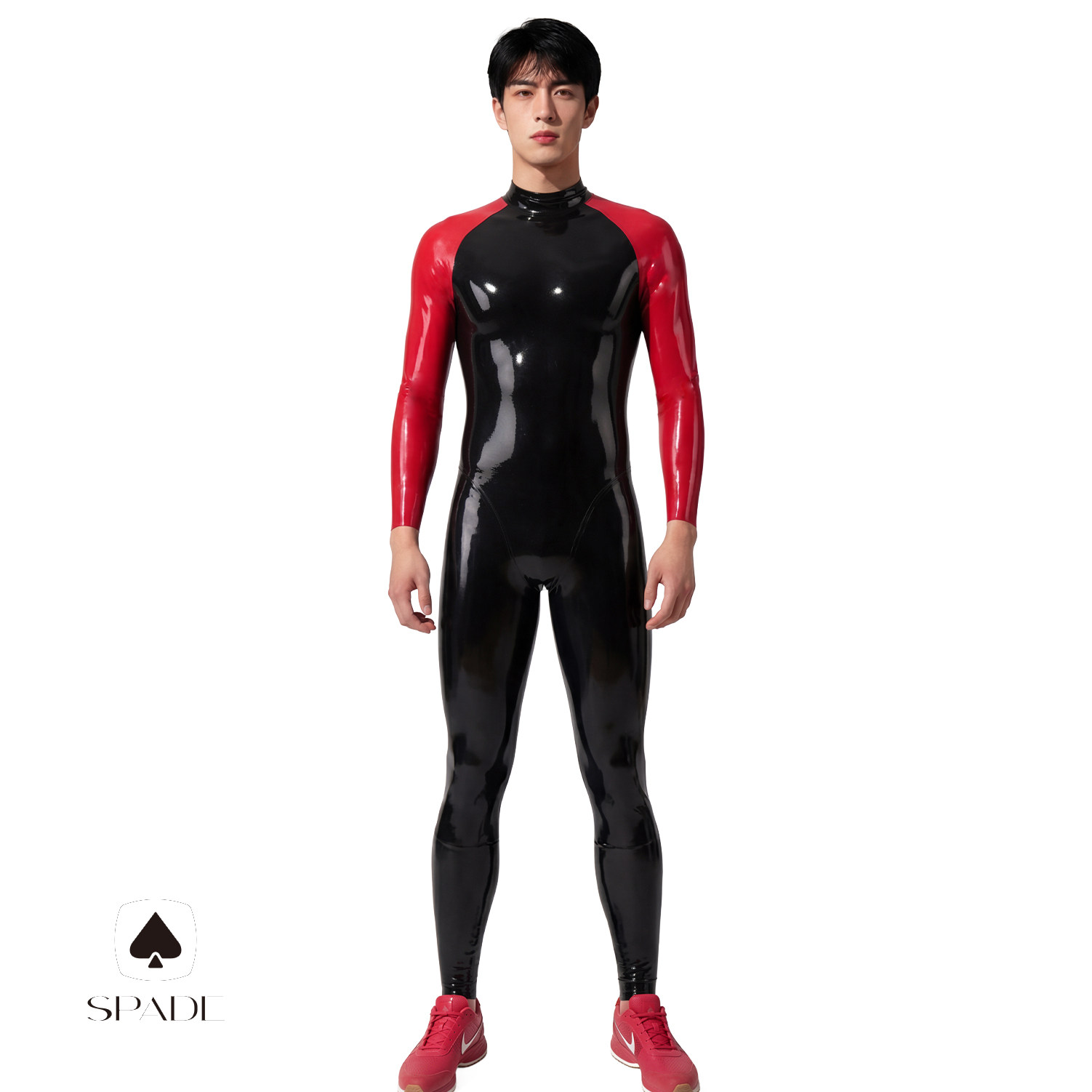 黑色桃 BA009 定制乳胶衣 插肩袖 拼色 紧身 连体衣