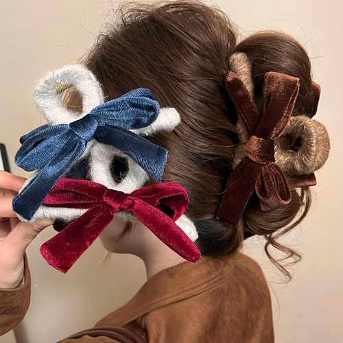 气质丝绒蝴蝶结抓夹女发量大发夹2025新款盘发鲨鱼夹子感发夹