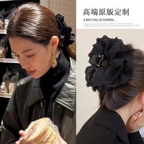 2026时尚钟楚曦同款蕾丝抓夹法式复古头花发饰2024新款后脑勺鲨鱼