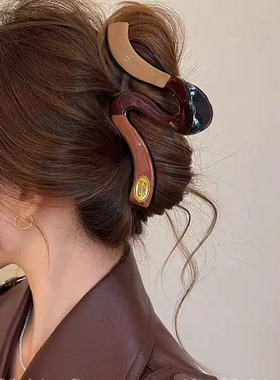 法式简约撞色大号波浪抓夹女感鲨鱼夹2024新款后脑勺盘发头饰