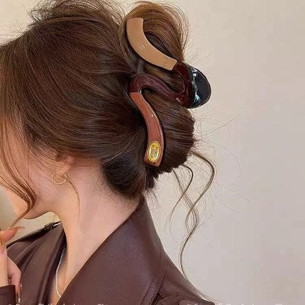 法式简约撞色大号波浪抓夹女感鲨鱼夹2024新款后脑勺盘发头饰