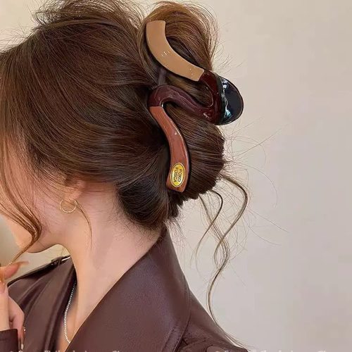 法式简约撞色大号波浪抓夹女感鲨鱼夹2024新款后脑勺盘发头饰