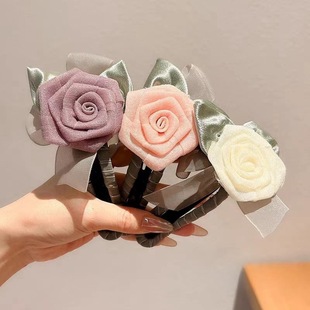 仙气山茶花发夹鸭嘴夹盘发低马尾抓夹女后脑勺发卡半扎一字夹横夹