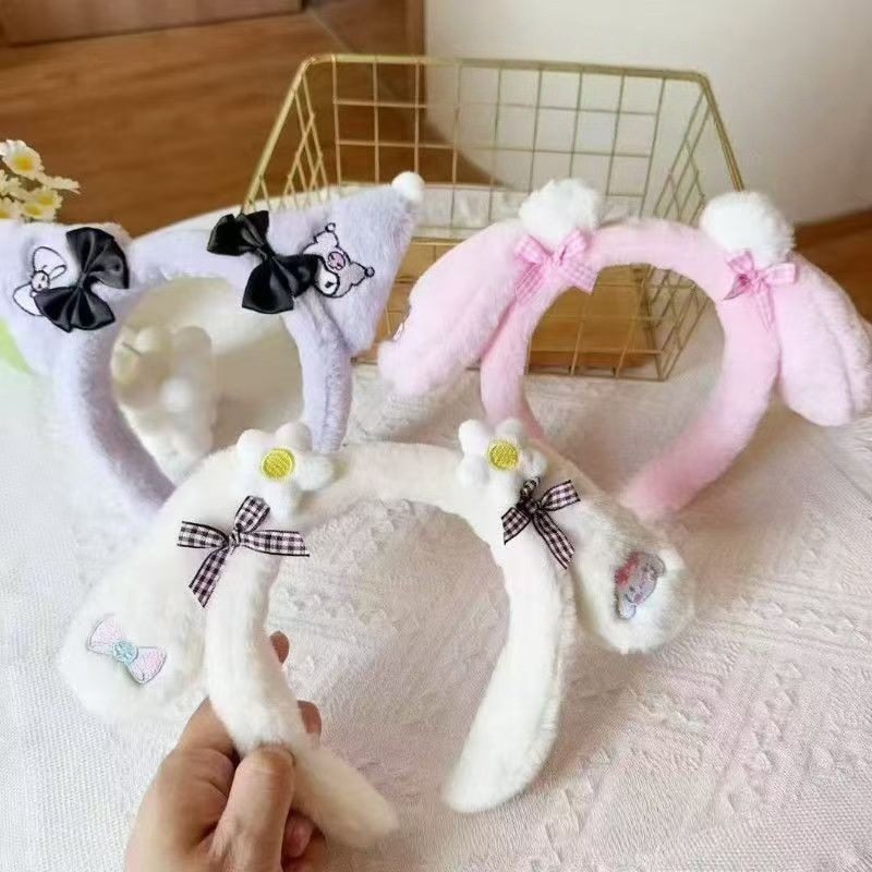 库洛米玉桂狗美乐蒂卡通发箍蝴蝶结毛绒头箍新款洗脸网红可爱发饰