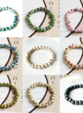 2026时尚夏季上新小清新文艺田园甜美渐变彩色串珠陶瓷手链女小众