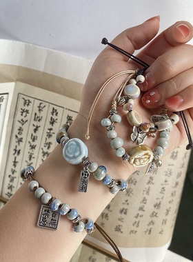 2026时尚手链不掉色女夏季小清新饰品原创简约新中式古风文艺编织