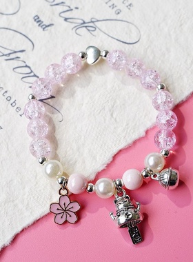 2026时尚韩版桃花运可爱招财猫水晶串珠手链女 简约森系气质闺蜜