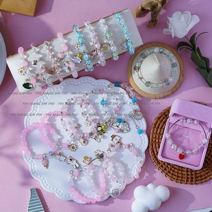 2026时尚 义乌小商品陶瓷珍珠手链水晶串珠手饰情侣学儿童生手串女