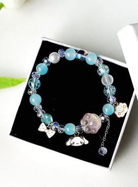 2026时尚上新款韩版卡通森系水晶串珠玉桂狗布丁狗手链猫爪手饰品