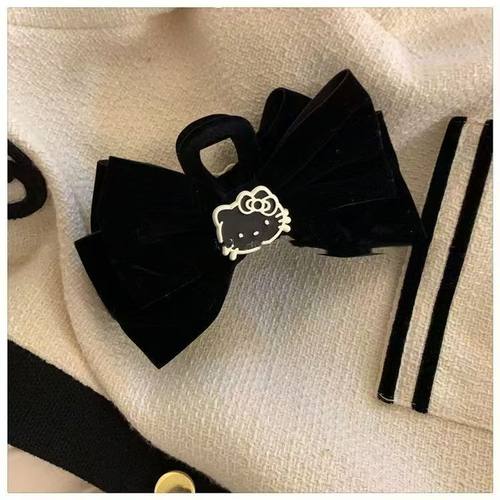 秋冬新款黑色kt抓夹丝绒蝴蝶结复古秋冬kt猫咪氛围感鲨鱼夹