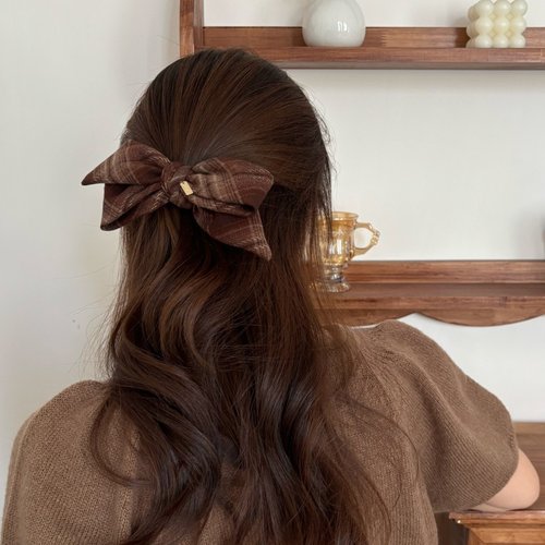 2026时尚洋气又复古~格子毛呢蝴蝶结懒人夹后脑勺盘发夹减龄心