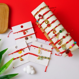 2026时尚 义乌小商品新年红绳手链饰品女文艺气质可爱红色陶瓷手饰
