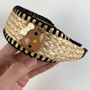 2026时尚波西米亚草编发箍女度假风卡通KT猫头箍韩式个性设计百搭